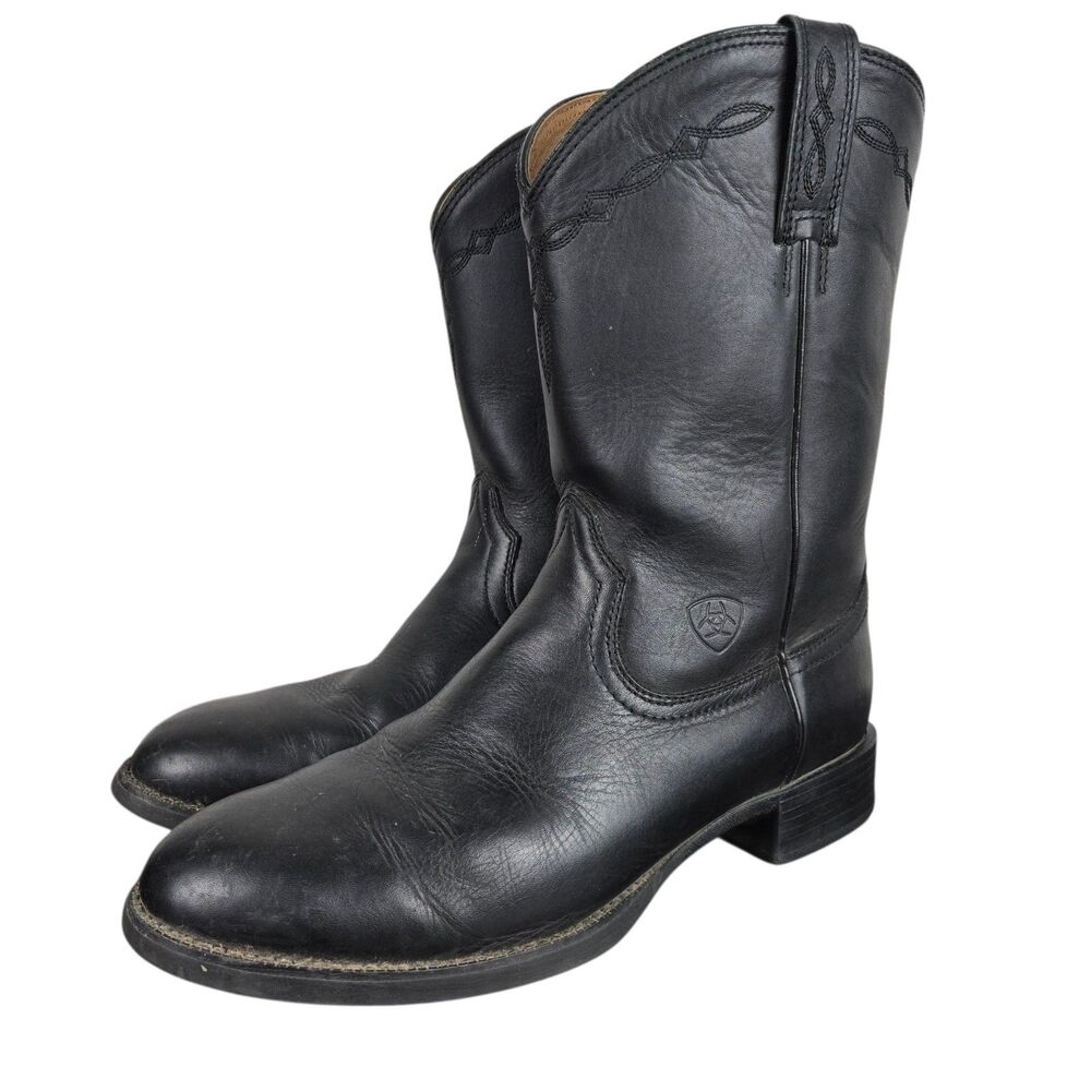 Ariat Heritage Roper Western Cowboy Boots Men's Sz 9 D ATS Black 10002280
